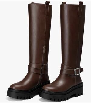 Cellenz Women’s Knee High Boots: 2.6 Inch Platform Round Toe Boot Brown Size 8